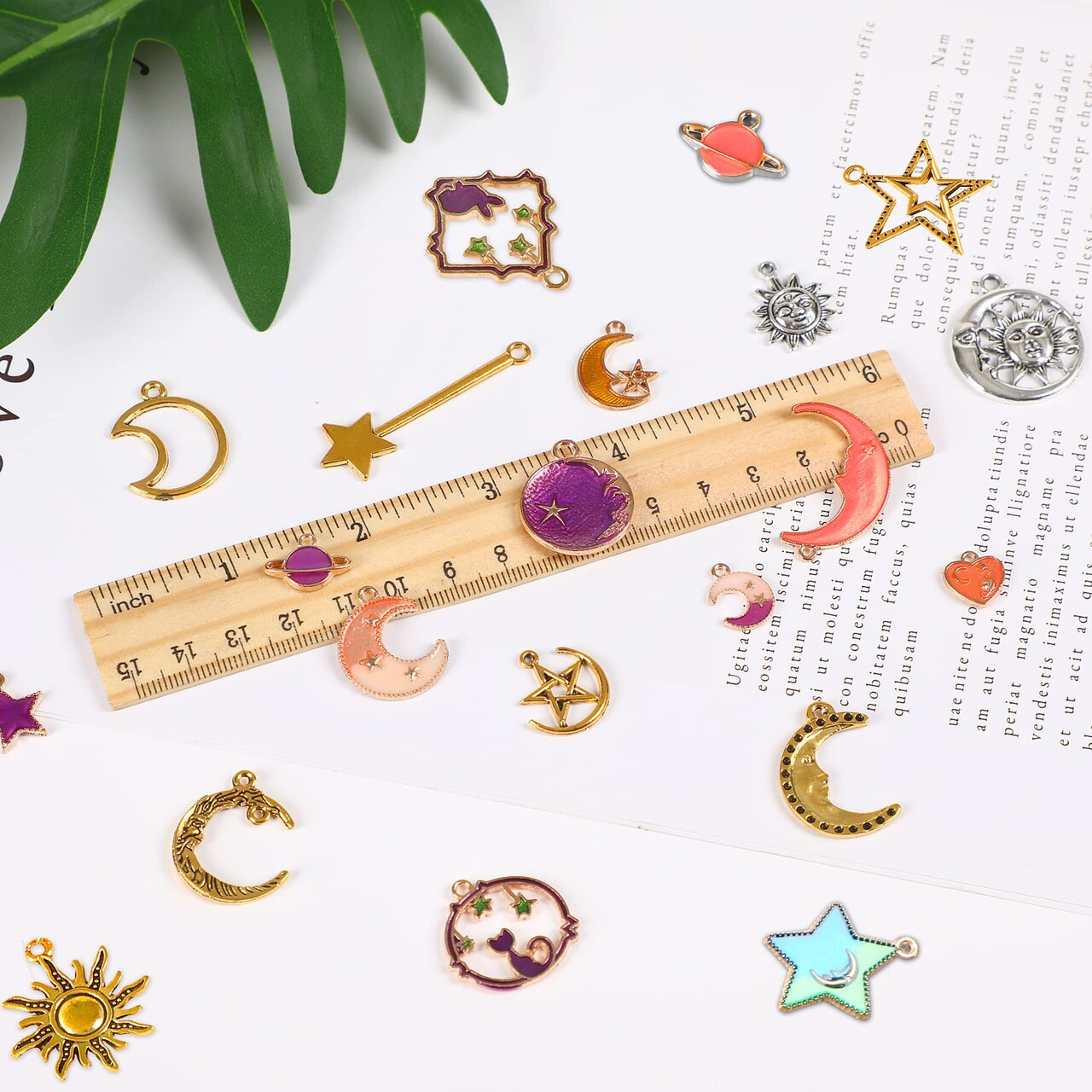 120 Pieces Mixed Sun Star Moon Charms Jewelry Making Gold Enamel Charm Pendants for DIY Necklace Bracelet Making Supplies